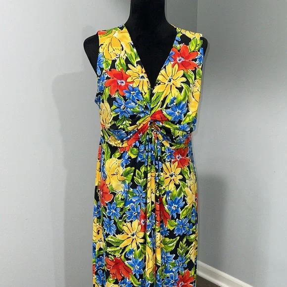 Rafaella women’s size large floral pattern maxi dress with side slits stretchy - Picture 2 of 16